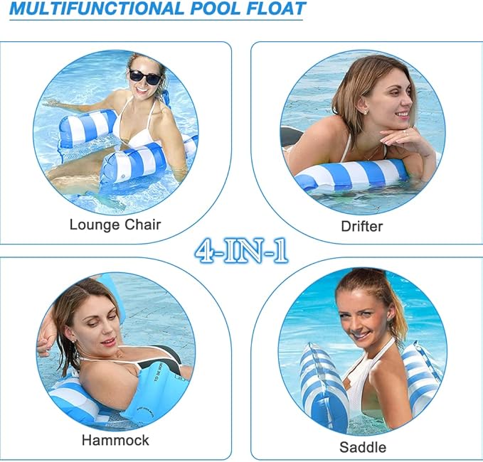 FUNNYTA 2 Pack Water Hammock, 4-in-1 Multi-Portable Water Pool Float Hammock (Saddle, Lounge Chair, Hammock and Drifter) for Adults, Suitable for Travel, Family and Recreation