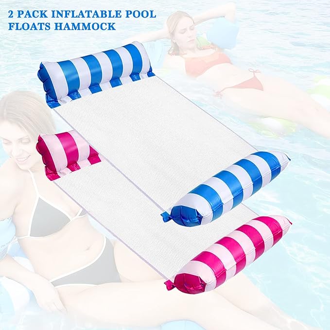 FUNNYTA 2 Pack Water Hammock, 4-in-1 Multi-Portable Water Pool Float Hammock (Saddle, Lounge Chair, Hammock and Drifter) for Adults, Suitable for Travel, Family and Recreation