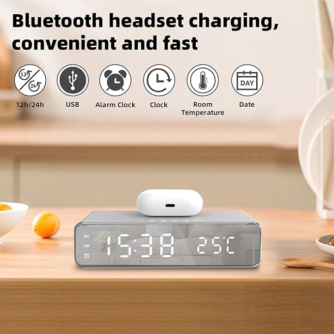 Digital Alarm Clock + Wireless Charger – Minimalist & Functional