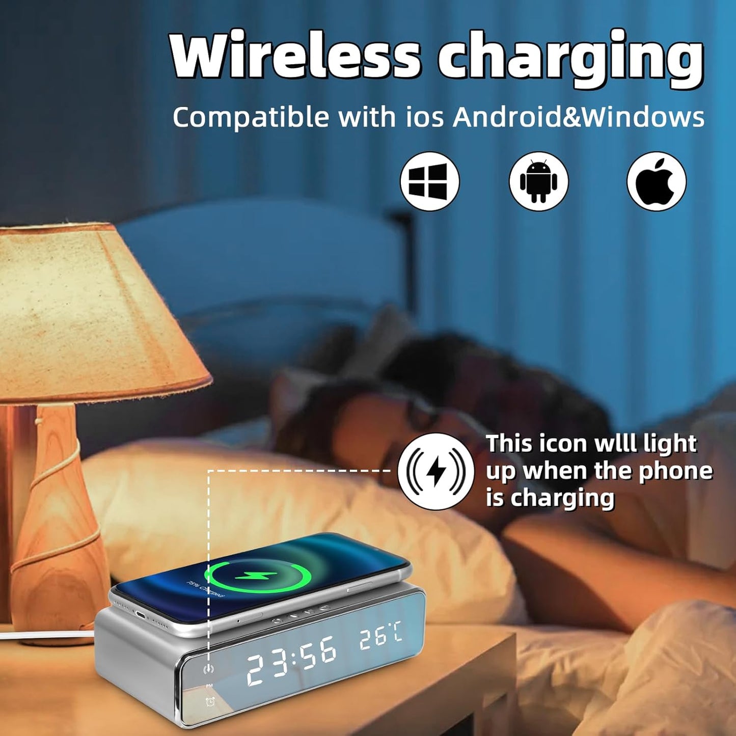 Digital Alarm Clock + Wireless Charger – Minimalist & Functional