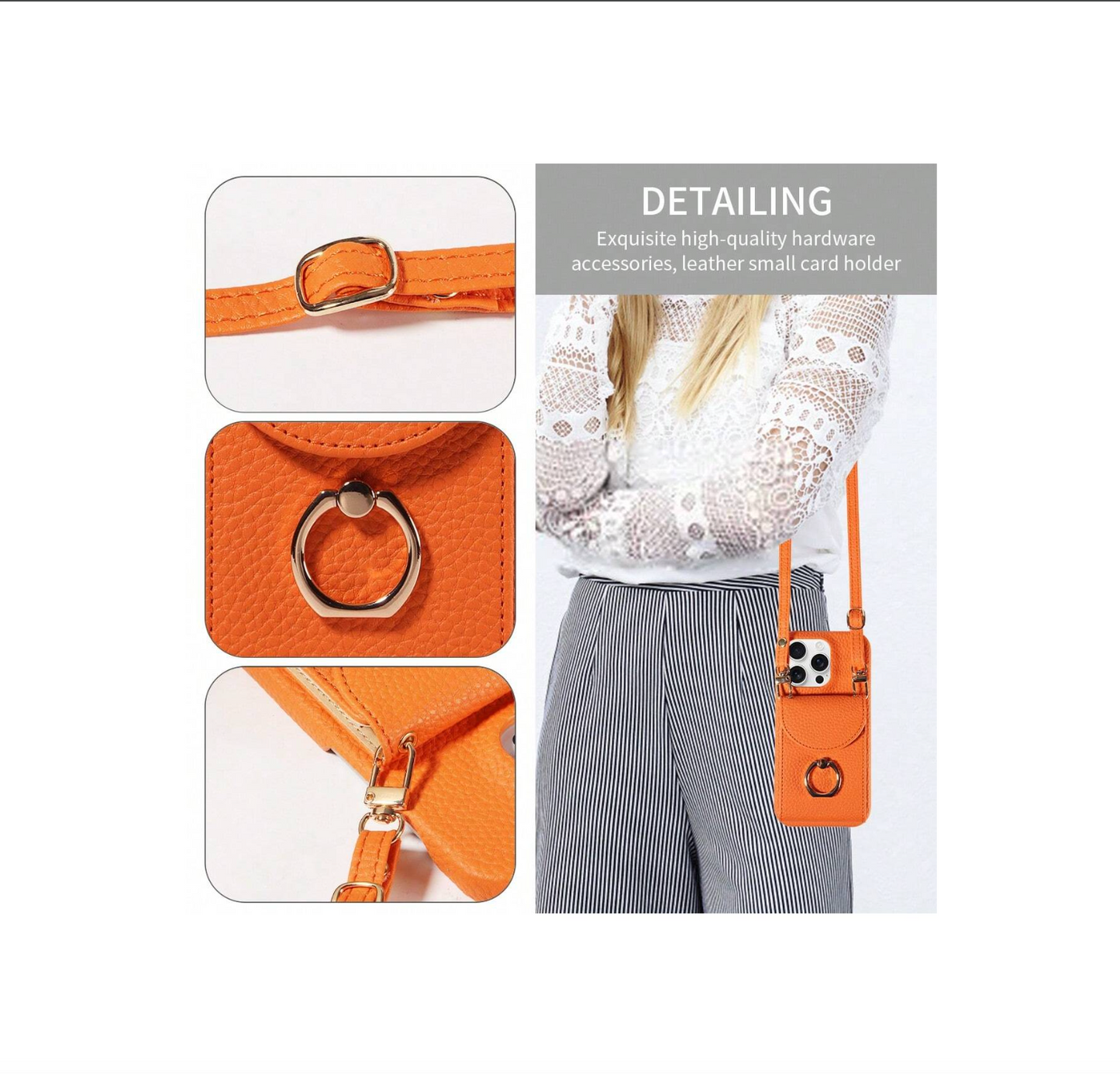 Luxury Multi-Functional PU Leather Wallet Phone Case – Crossbody Strap & Ring Holder